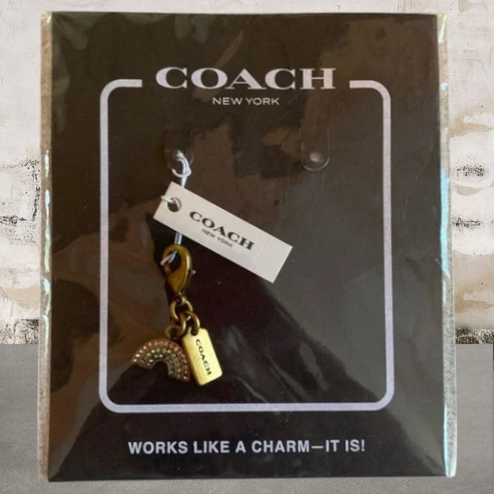 Coach Black Key Holder with Gold and Multicolor Charm